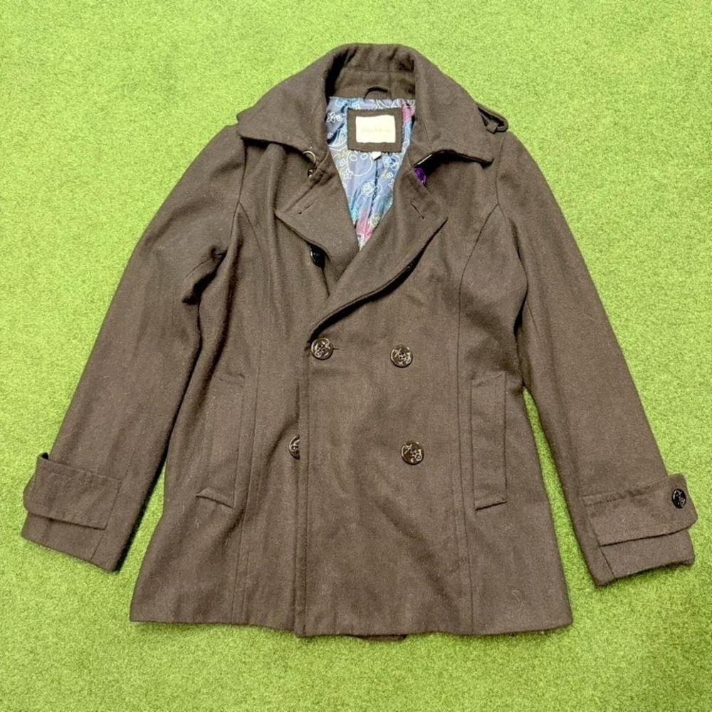 Y2K women's peacoat • 2000s vintage black Y2K style button front peacoat